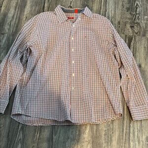 Izod Men's Red, White, and Blue Checkered Button Down Shirt